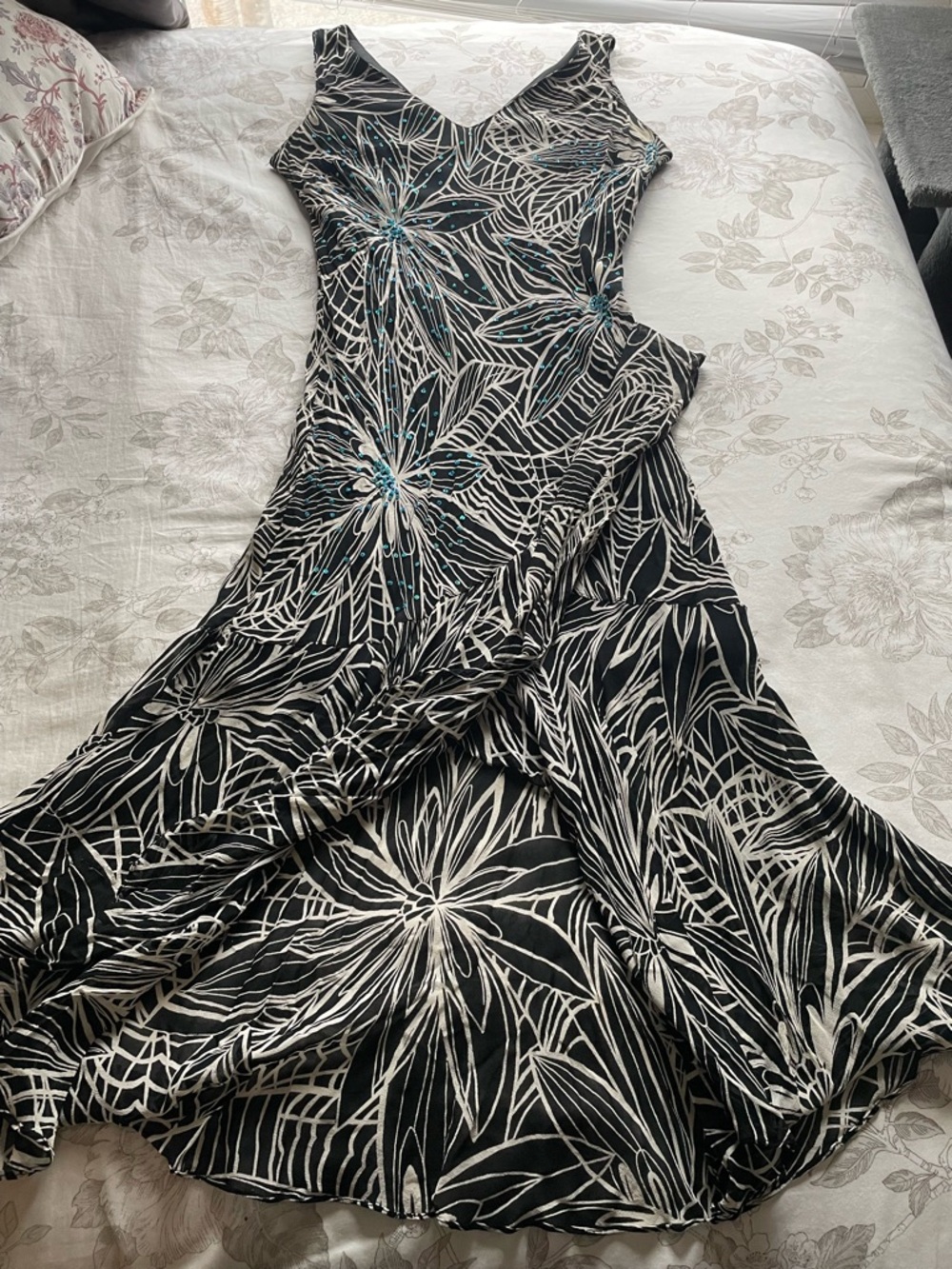 Eva Blue Black Blue Sequin Asymmetric Ruffle Maxi Dress 16 Whimsigoth Fairycore